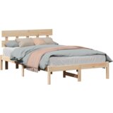 vidaXL Posteljni okvir z naslonom 135x190 cm trd les bor | Shoptok.si