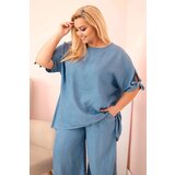 Kesi Włoski Plus Size women's set made of Tencel, tie-front blouse and wide-leg pants denim | Shoptok.si