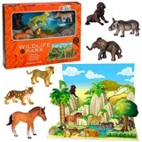 Animals Figures Set Leopard Tiger Elephant Horse Park 3D Board