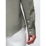 Ombre Men's linen shirt with stand-up collar and pocket REGULAR FIT - khaki | Shoptok.si