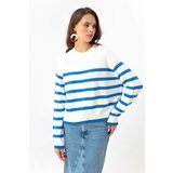 Lafaba Women's Blue Oversize Striped Knitwear Sweater Cene
