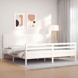 Maison Chic Posteljni okvir - Dvoposteljna postelja - Zakonska postelja z vzglavjem bel 200x200 cm trden les-J5774, (21764751) | Shoptok.si