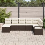 vidaXL set od 8 dijelova vrtnog kauča s jastučićima smeđi poli ratan | shoptok.hr