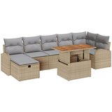 vidaXL set vrtnog namještaja od 8 dijelova s jastučićima Bež Poli ratan, dvosedna vrtna sofa s prostorom za pohranu i jastučićima Bež Poli ratan | shoptok.hr