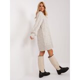 Fashion Hunters Light beige knitted dress with puffed sleeves Cene