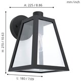 Eglo Mirandola vanjska zidna/1, e27, 60w, ip44, aluminij/staklo/crna | shoptok.hr