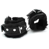 Kiotos Fluffy Inside Black Leather Handcuff