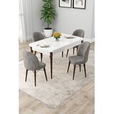 Hanah home trpezarijski set Rut, sto na razvlačenje i 4 stolice, bela ploča, noge boje oraha, siva tkanina Babyface | Eponuda.com