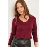 Olalook Women's Burgundy V-Neck Flowy Soft Touch Blouse