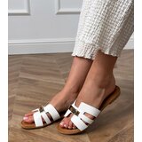 Gemre White flip-flops with cutouts on the strap and gold decoration Klejsi | Shoptok.si