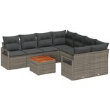 vidaXL 9-delna vrtna sedežna garnitura z blazinami siva poli ratan acacia, 2-sedežna vrtna sofa s shrambo in blazinami siva poli ratan Cene