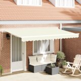 vidaXL Retraktilna tenda Krema in bela 4 x 2 metra Poliester in kovina | Shoptok.si
