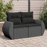 Maison Chic Vrtni kavč - Zunanji kavč dvosed z blazinami črn poli ratan, (22041763) | Shoptok.si