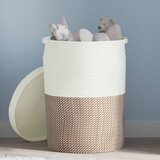 vidaXL Košara za pohranu s poklopcem smeđe-bijela Ø 37 x 50 cm pamučna | shoptok.hr