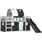 Krevet na kat s toboganom i zavjesama bijelo-crni 90 x 190 cm | Eponuda.com
