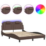 Maison Chic Posteljni okvir - Dvoposteljna postelja - Zakonska postelja z LED lučkami rjav 140x200 cm umetno usnje, (21695003) Cene
