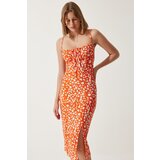  Women's Orange Floral Slit Knitted Dress | Shoptok.si