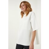 Happiness İstanbul Women's White Back Zipper Detail Knitted Scuba T-Shirt Cene