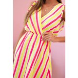 Kesi Włoski Women's cotton dress with colorful stripes neon yellow | shoptok.hr