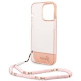 Guess gUHCP14XHGCOHP za iPhone 14 Pro Max - roza silikonski ovitek s perla zapestnico | Shoptok.si