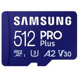 Samsung MicroSD 512GB, PRO Plus, SDXC, UHS-I U3 V30 A2, Read up to 180MB/s, Write up to 130 MB/s, for 4K and FullHD video recording, w/SD adapter | ePonuda.com