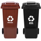  Set od 2 kante za otpad, 2 × 120 L, crna i smeđa, za miješani i bio otpad, s gumenim kotačima | shoptok.hr