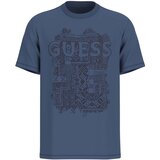 Guess Majice s kratkimi rokavi Ss Cn Flock Box Tee Modra Cene