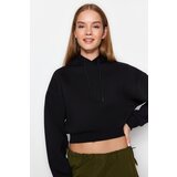 Trendyol Black Hooded Thick Crop Basic Knitted Sweatshirt Cene
