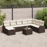 vidaXL 9-delni vrtni kavč set s blazinami rjava poli rattan | Shoptok.si