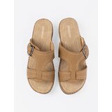 Shelvt Beige women's flip-flops with silver buckles | Shoptok.si
