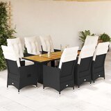 vidaXL 9-dijelni vrtni blagovaonski set s jastucima crni od poliratana | shoptok.hr