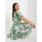 Fashion Hunters White and green dress with floral print and tie Cene