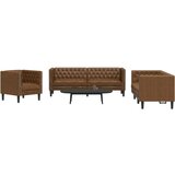 vidaXL Komplet Chesterfield kavčev 3-delna rjavo umetno usnje Cene