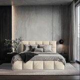 MID.YOU OBLAZINJENA POSTELJA 140 cm x 200 cm , les, tekstil, leseni material peščene barve | Shoptok.si