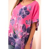 Kesi Włoski Women's cotton blouse with floral print and short sleeves pink | shoptok.hr