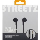 Streetz E110 In-ear slušalke na žico, daljinski upravljalnik z 1 gumbom, 3,5 mm priključek, mikrofon, črne, (21358137) Cene