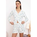TRENDYOLMILLA ženski set 100% Cotton Floral Patterned Baby Overlock Cardigan Knitted Pajama Set Thmss26Pt00014, Ecru-Ecru Cene