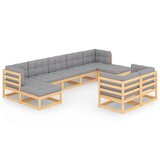 The Living Store Vrtna sedežna garnitura 9-delna z blazinami trdna borovina - Vrtna Sedežna Garnitura, (21422211) | Shoptok.si