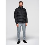 Ombre Men's lightweight jacket of combined materials with hood and decorative quilting - black | shoptok.hr