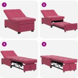 vidaXL Kavč Postelja 3-v-1 Izvlečna Oblika Bordo Žamet | Shoptok.si