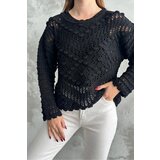Dewberry 69491 Patterned Openwork Knitwear Womens Sweater-BLACK | shoptok.hr
