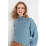 Trendyol Blue Knit Detail Stand Up Collar Knitwear Sweater