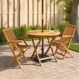  Set za vrt s 3 komada na preklapanje Prirodna Čvrsto teak drvo - Okruglo Dvosjed S naslonom za ruke Cijene