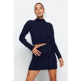 Trendyol Navy Blue Crop Stand-Up Collar Knitwear Top-Top Set Cene