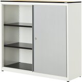 mauser Omara z drsnimi vrati, VxŠxG 1168 x 1200 x 432 mm, plošča s polnim jedrom, 2 polici, čista bela / aluminijasto siva / javor | Shoptok.si