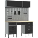 vidaXL 8-delni delovni kabinet in pegboard komplet Črn MDF in kovina | Shoptok.si