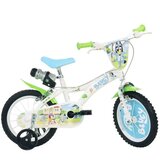 Dino Bikes Bluey dječji bicikl 14” s držačem za bocu i pomoćnim kotačićima u bijelo-plavo-zelenoj boji – bicikl | shoptok.hr
