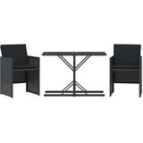  3-dijelni bistro set s jastucima crni od poliratana | Eponuda.com
