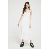 Hollister Co. Pamučna haljina boja: bijela, midi, širi se prema dolje