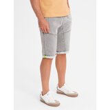 Ombre Men's denim short shorts with decorative stitching - light grey | shoptok.hr